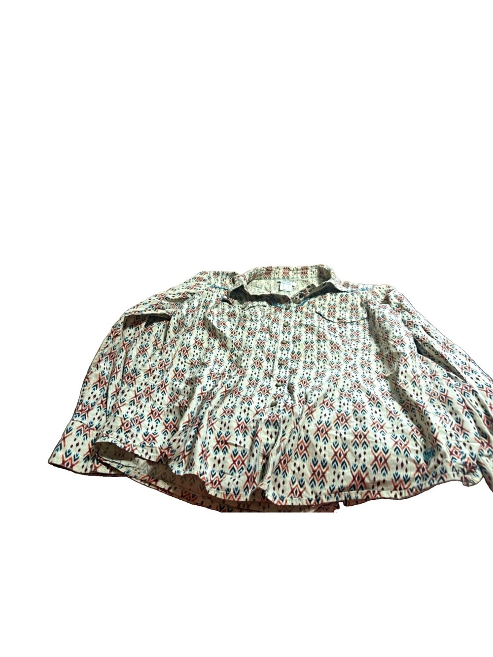 Ariat REAL Women’s Western Geometric Button Up Shirt Pockets White Multicolor XL